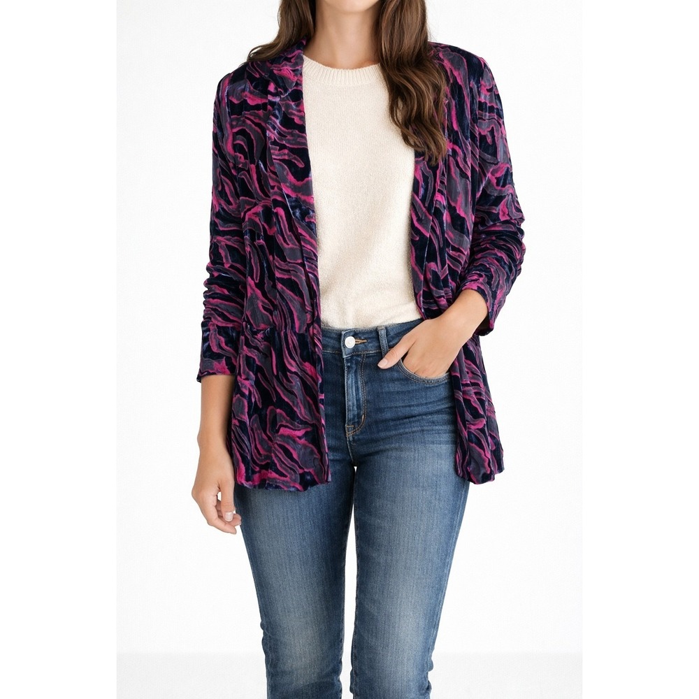 Johnny Was XSmall Justine Duster Jacket Burnout Velvet Open Front Blazer $388